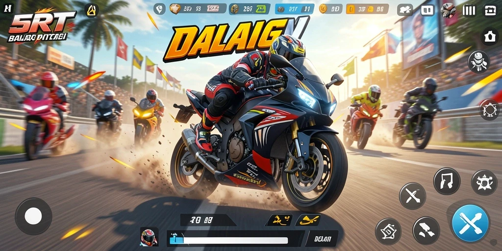 Gameplay 5RT menyoroti aksi balap motor yang mendebarkan.