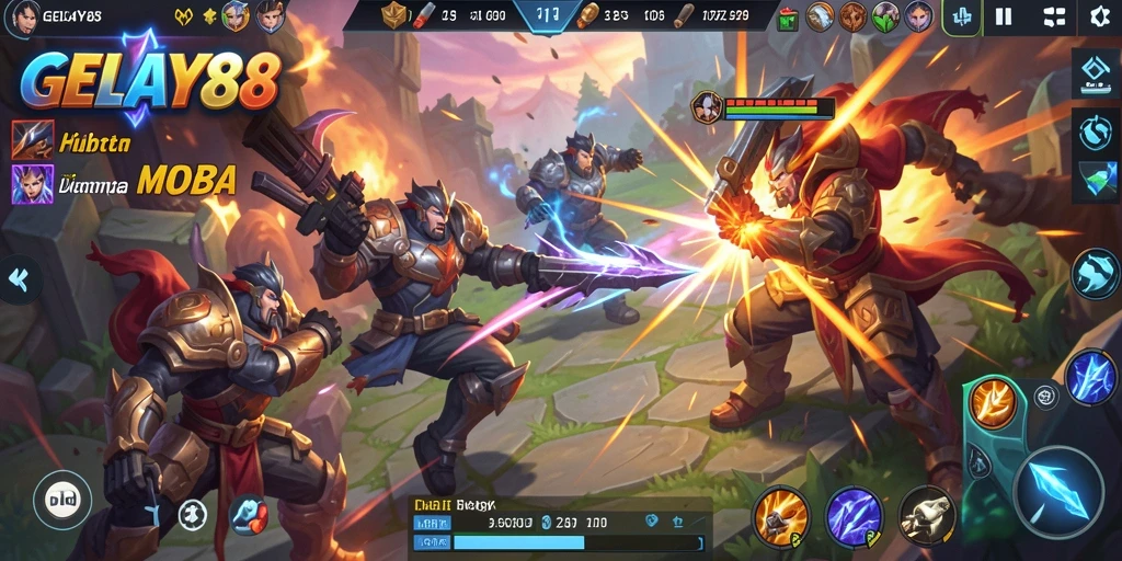 Screenshot gameplay seru dari GELAY88 menampilkan aksi intense MOBA.
