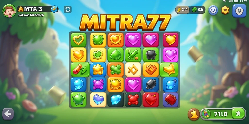 Tangkapan layar gameplay <strong>MITRA77</strong> dengan grafis cerah dan permata yang menantang.