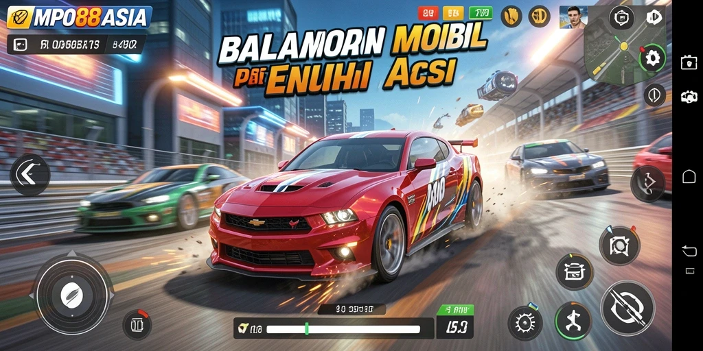 Screenshot utama MPO88ASIA menampilkan aksi balapan mobil yang seru.