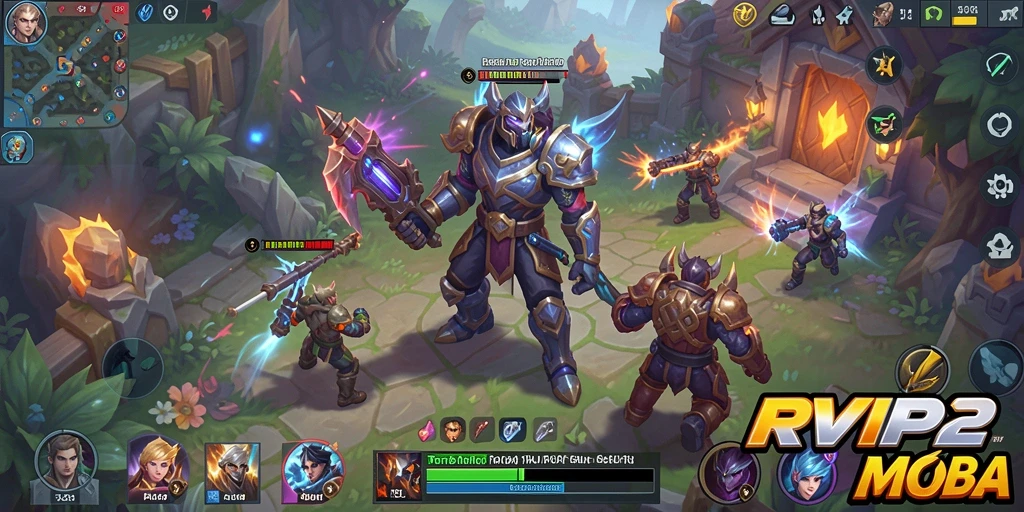 Tampilan gameplay seru dalam pertandingan MOBA RVIP2.