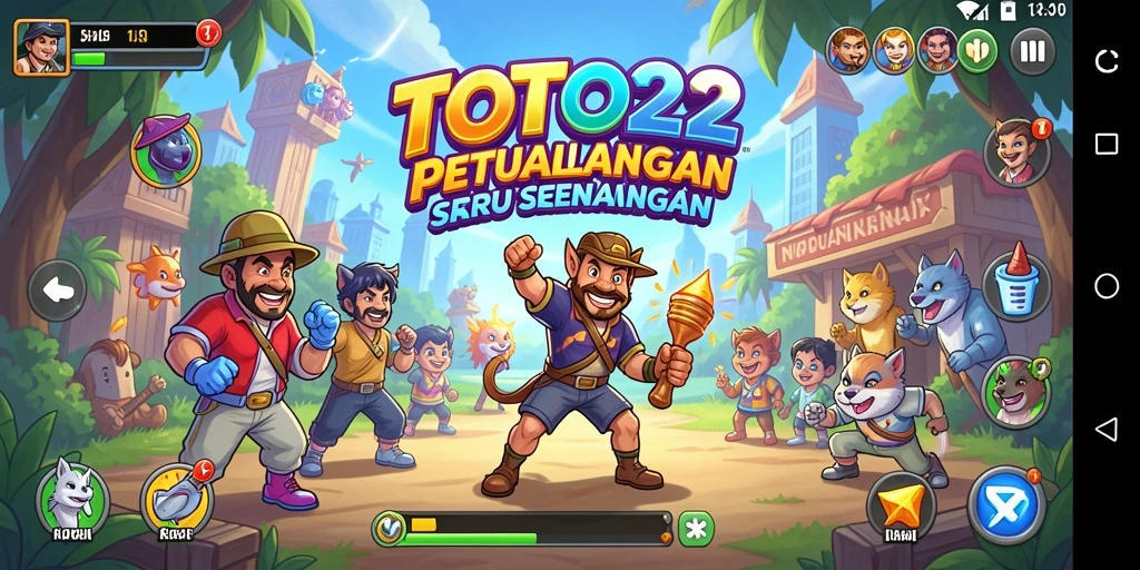 Screenshot utama TOTO22 menampilkan aksi gameplay yang seru dengan karakter yang berwarna-warni.