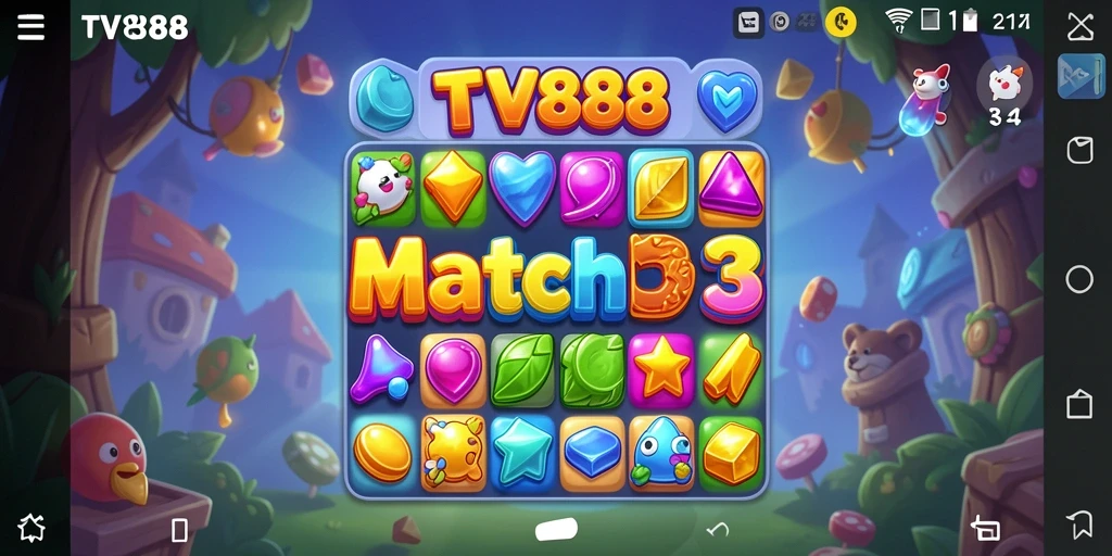 Screenshot TV888 menampilkan gameplay seru Match-3.