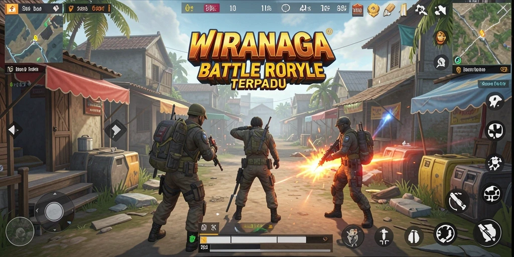 Screenshot utama WIRANAGA yang menunjukkan aksi seru dalam mode Battle Royale.